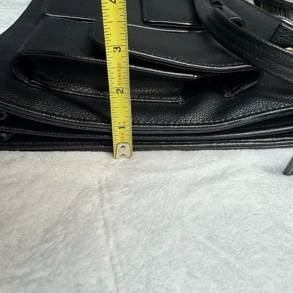 Pierre BALMAIN Paris Vintage Leather Briefcase Black Gold 80s Laptop Bag
